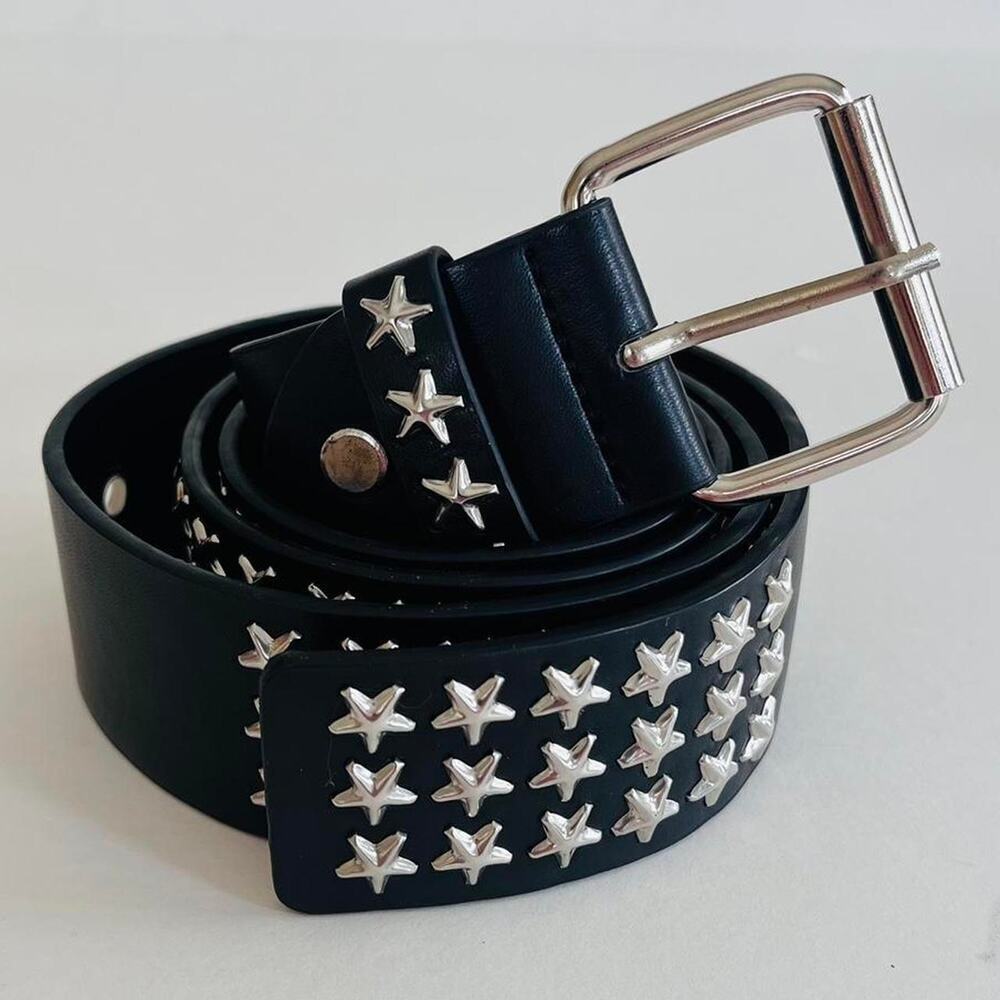 Y2k 2000s star studded black leather belt